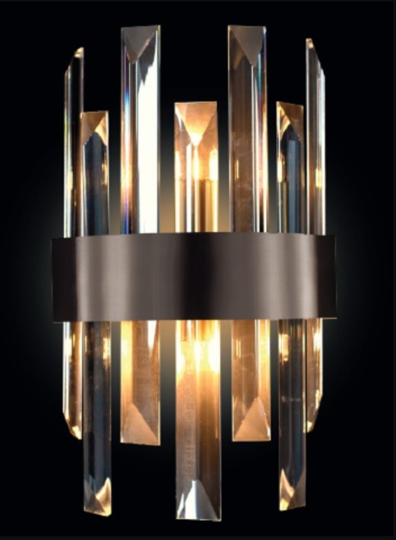 Illuminati Zenna Wall Light in Satin Nickel with Crystal Prisms - only at Sparks today